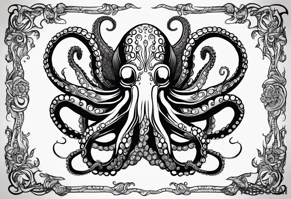 large and long octopus with multiple tentacles and suckers  that would be designed to drape around an arm tattoo idea