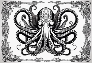 large and long octopus with multiple tentacles and suckers  that would be designed to drape around an arm tattoo idea