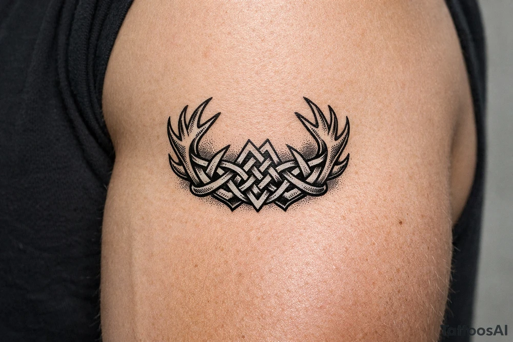 Caribou antler in Norse knot work open line concept stipple shading tattoo idea