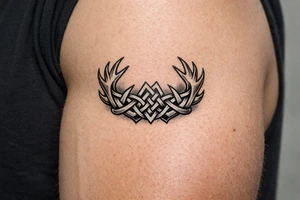Caribou antler in Norse knot work open line concept stipple shading tattoo idea