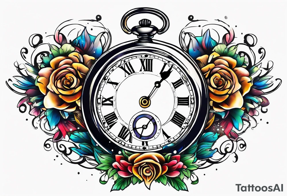 broken pocket watch galaxy tattoo idea