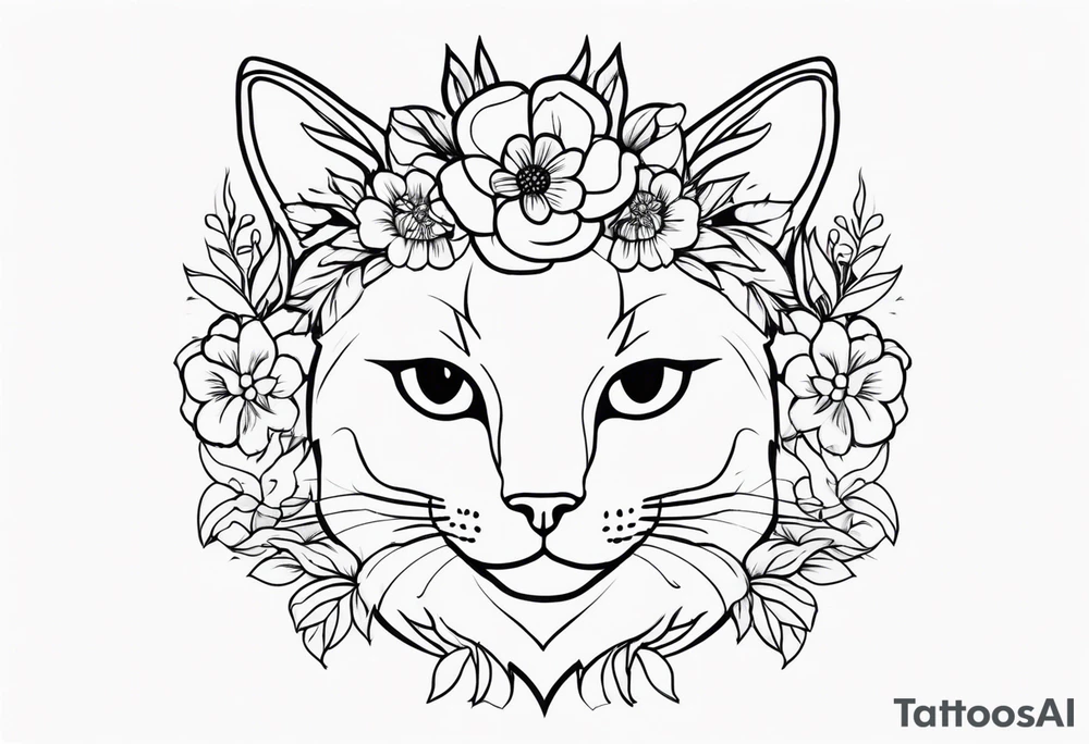 Cat with floral crown tattoo idea