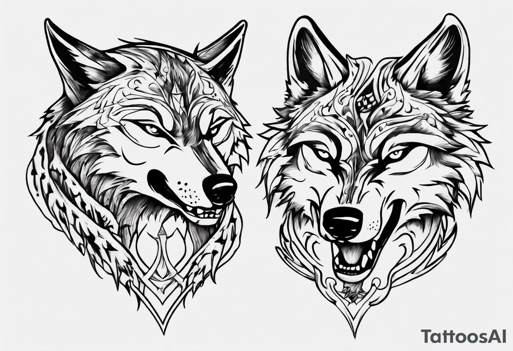 two wolves dancing tattoo idea
