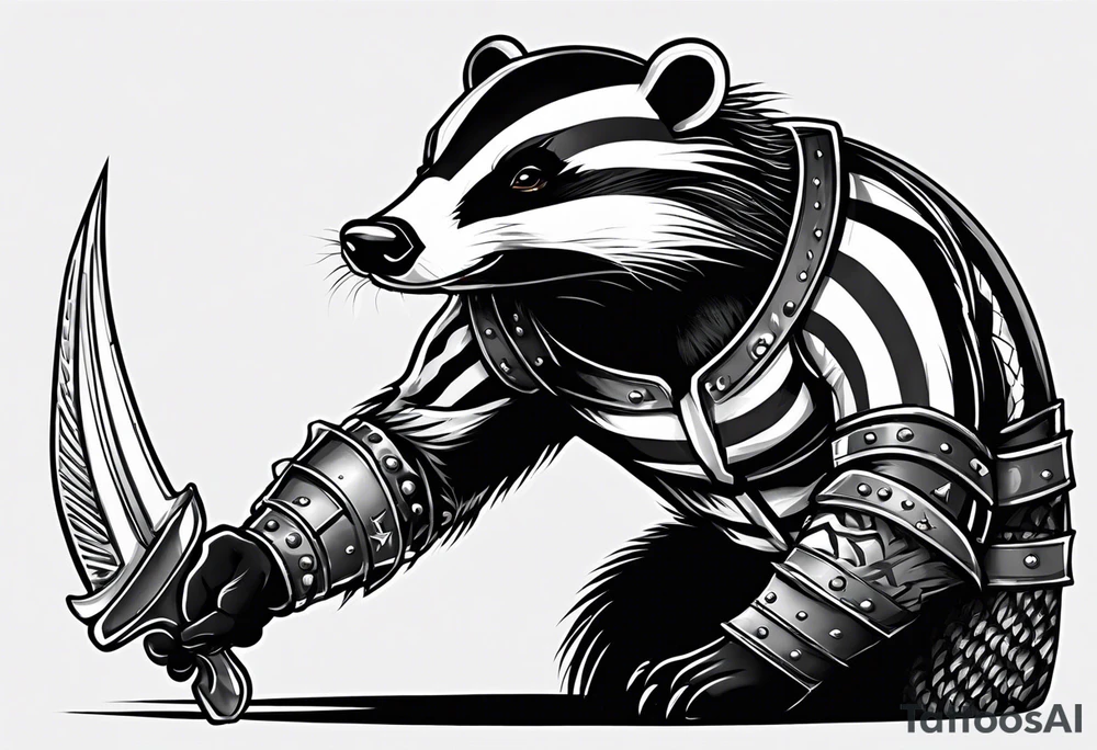 Draw me badger with aggressive full body, killer face with cute smile, very long nails and he attacks like a Turkish gladiator to enemy and also he has very deadly looking. The only weapon is his braveness he fights with his nails. Every body scares after their first sight but then they like him. tattoo idea