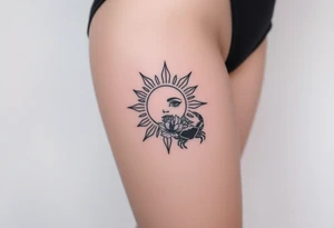 Traditional sun with simple face, Sun, rose and crab old school style tattoo idea