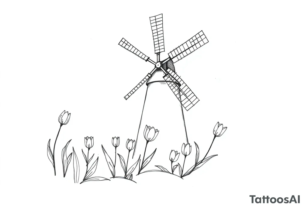 Dutch windmill with tulips tattoo idea