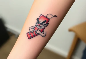 angry stick of dynamite with a mean face and muscles tattoo idea