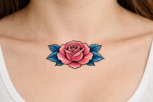 Pink rose , blue leaves no stem tattoo idea