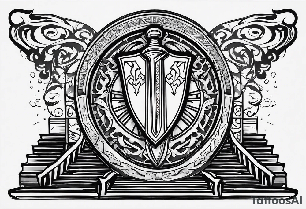 Valhalla  sword shield stairs tattoo idea