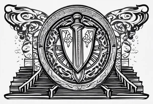 Valhalla  sword shield stairs tattoo idea