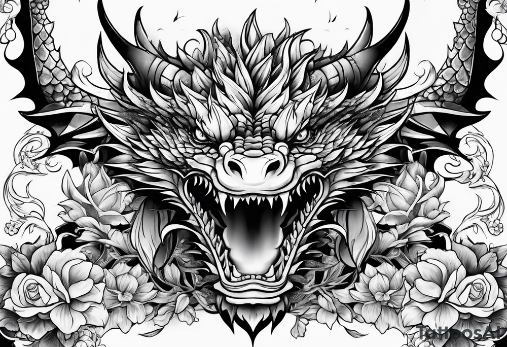 Dragon flowers tattoo idea