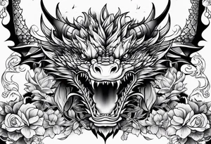 Dragon flowers tattoo idea