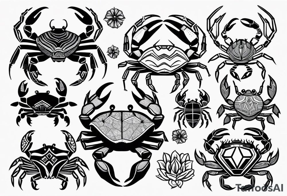 Variety of crabs style flash sheet tattoo idea