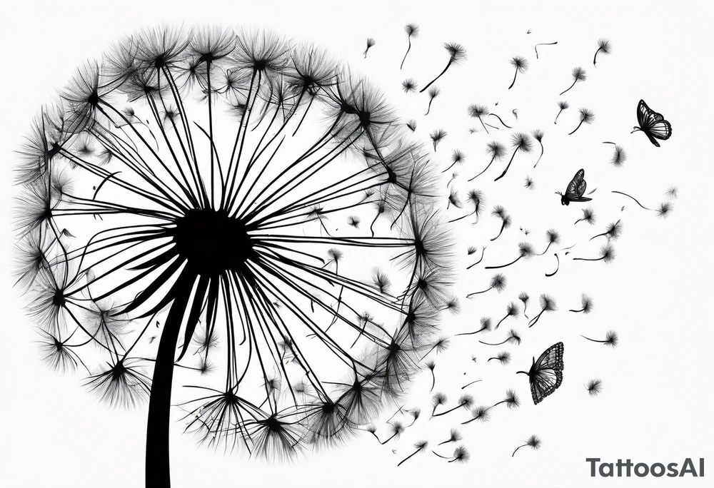 Blowing dandelion flying away , quote I want adventure in the great wide somewhere tattoo idea