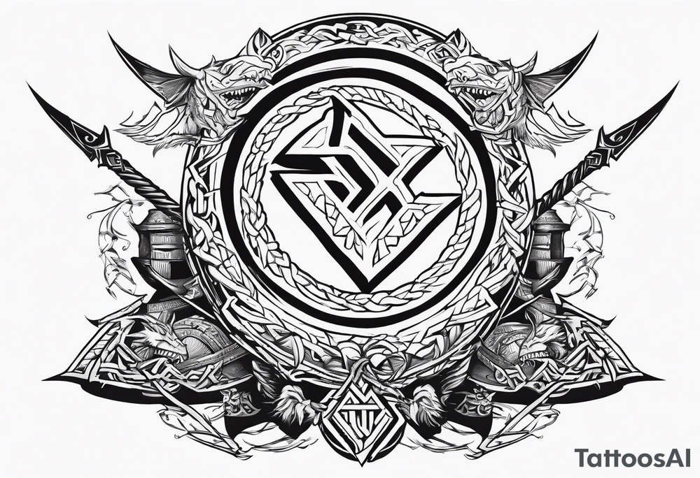 Valhalla sword shield dragon axe Valknut barbed wire
steps tattoo idea Valhalla sword shield dragon axe Valknut barbed wire
steps tattoo idea