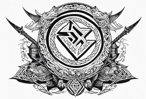 Valhalla sword shield dragon axe Valknut barbed wire 
 steps tattoo idea
