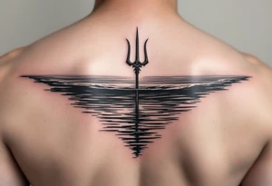 trident half way under calm water tattoo idea