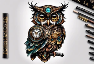 Steampunk owl tattoo idea