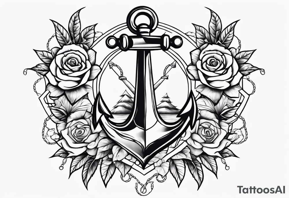 Anchor entwined with roses and thorns tattoo idea