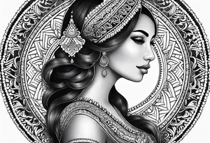 Full sleeve mandala henna female tattoo with mushroom henna at shoulder tattoo idea
