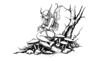 Elf with forest and mushrooms and water tattoo idea