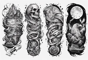 Inner bicep, stretched horizontally, visual representation of the journey of life tattoo idea