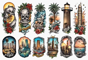 Los Angeles theme half sleeve tattoo idea