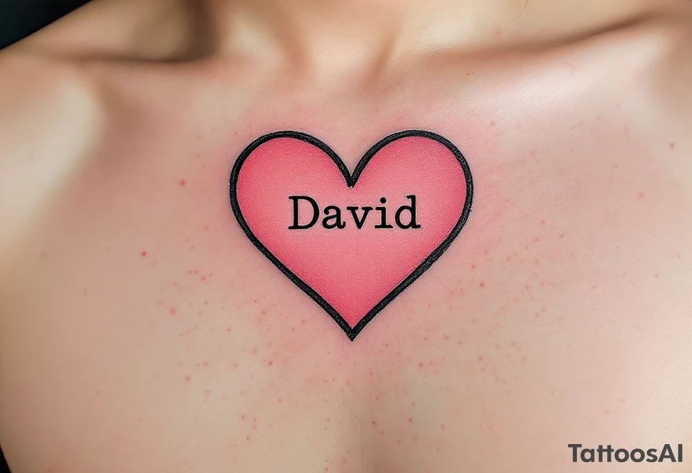 A simple black-outline heart with shaded pink filling and David in neat block letters. tattoo idea