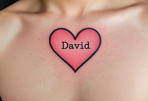 A simple black-outline heart with shaded pink filling and David in neat block letters. tattoo idea