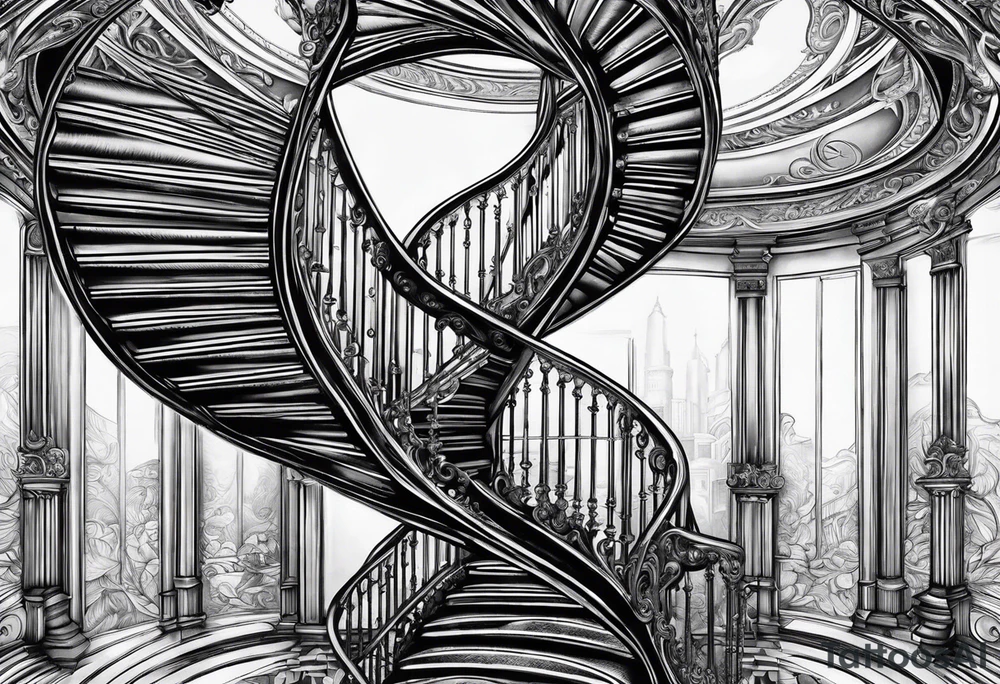 Man walking up a spiral stair case tattoo idea