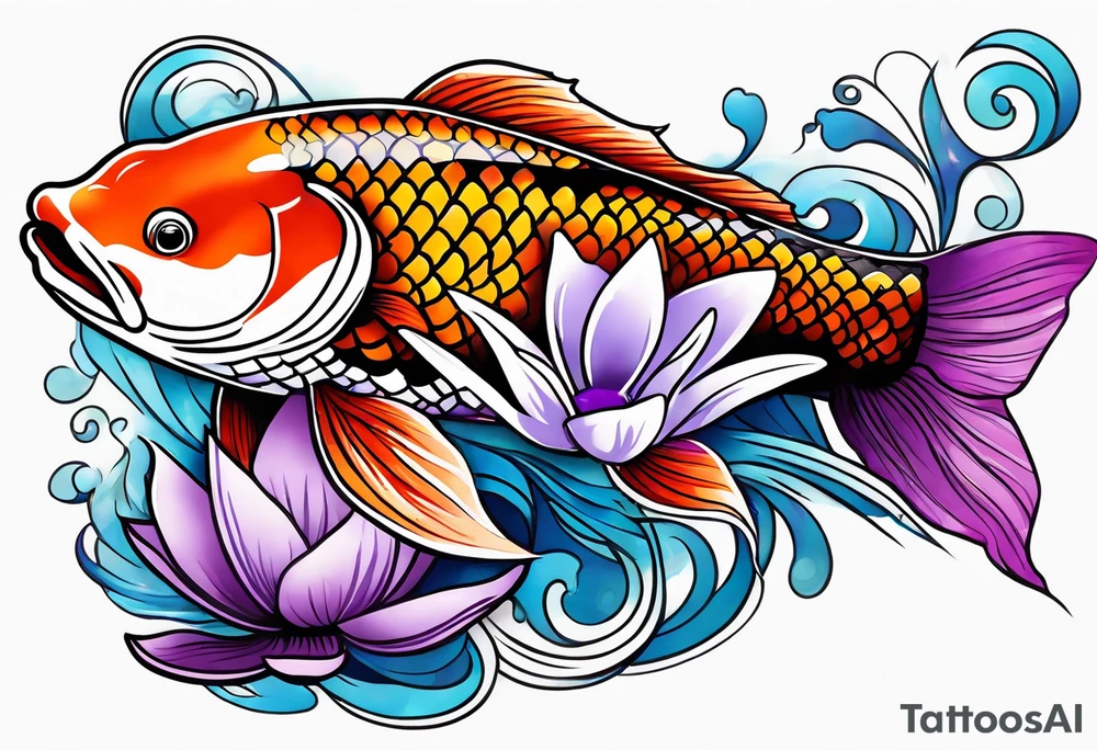 Koi fish with a water Lilly and a violet tattoo idea