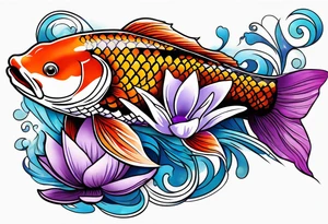 Koi fish with a water Lilly and a violet tattoo idea