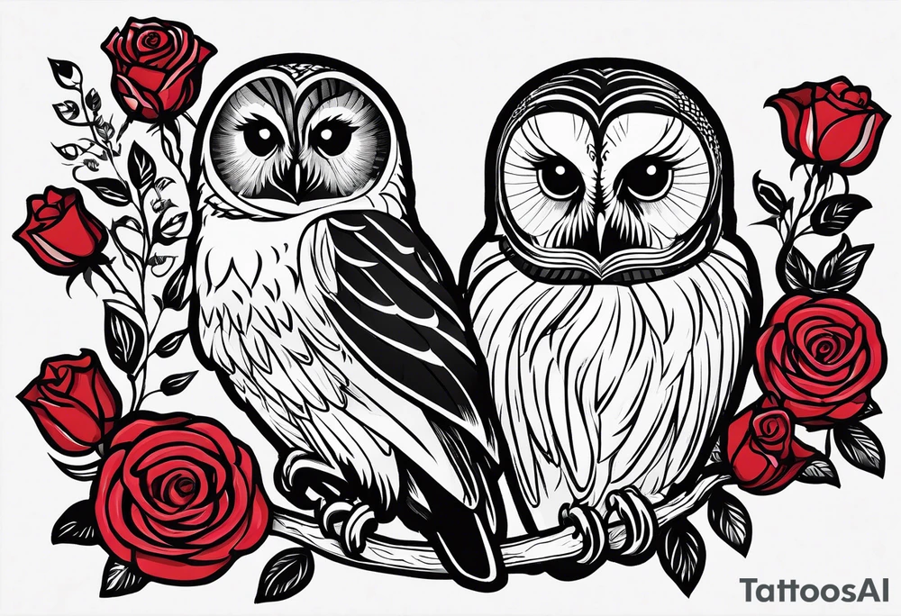 Barred owl and a rose with writing “but the greatest of these is love” tattoo idea