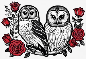 Barred owl and a rose with writing “but the greatest of these is love” tattoo idea