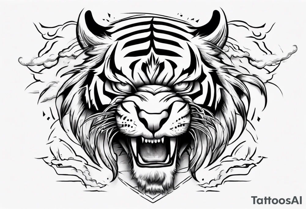 A thundergod tiger forearm tattoo, with lightning and clouds filling the area tattoo idea