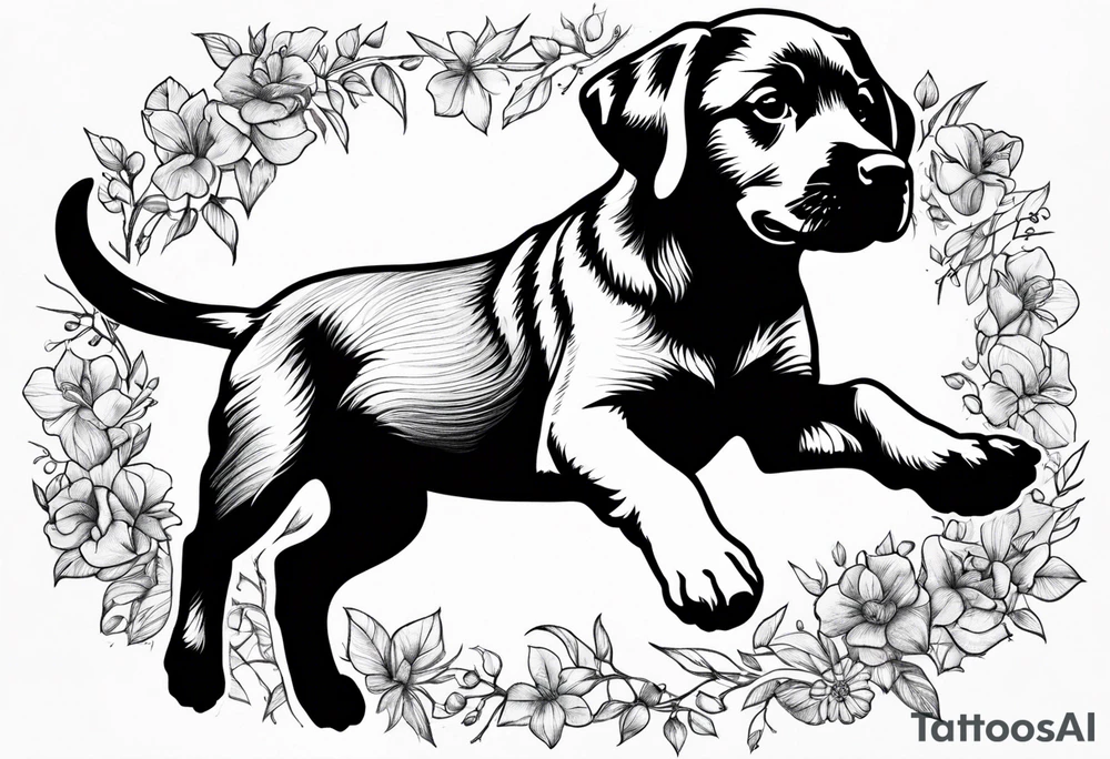 Labrador puppy jumping tattoo idea