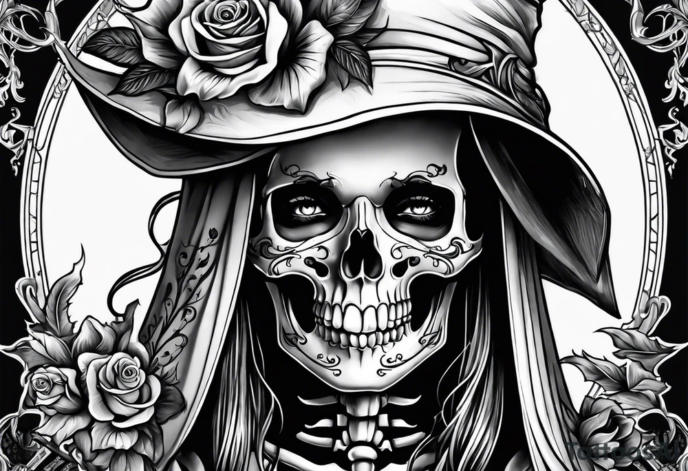 lady skeleton grim reaper tattoo idea