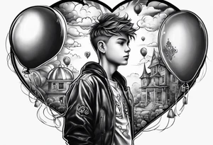 boy save my life with heart baloon tattoo idea