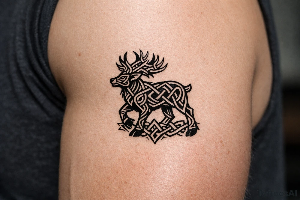 Caribou in Norse knot work open line concept mammen style tattoo idea