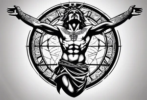 Crucified man inside a circle of Roman numerals tattoo idea