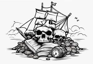 goonies pile of treasure with one eyed willy pirate skull on top tattoo idea