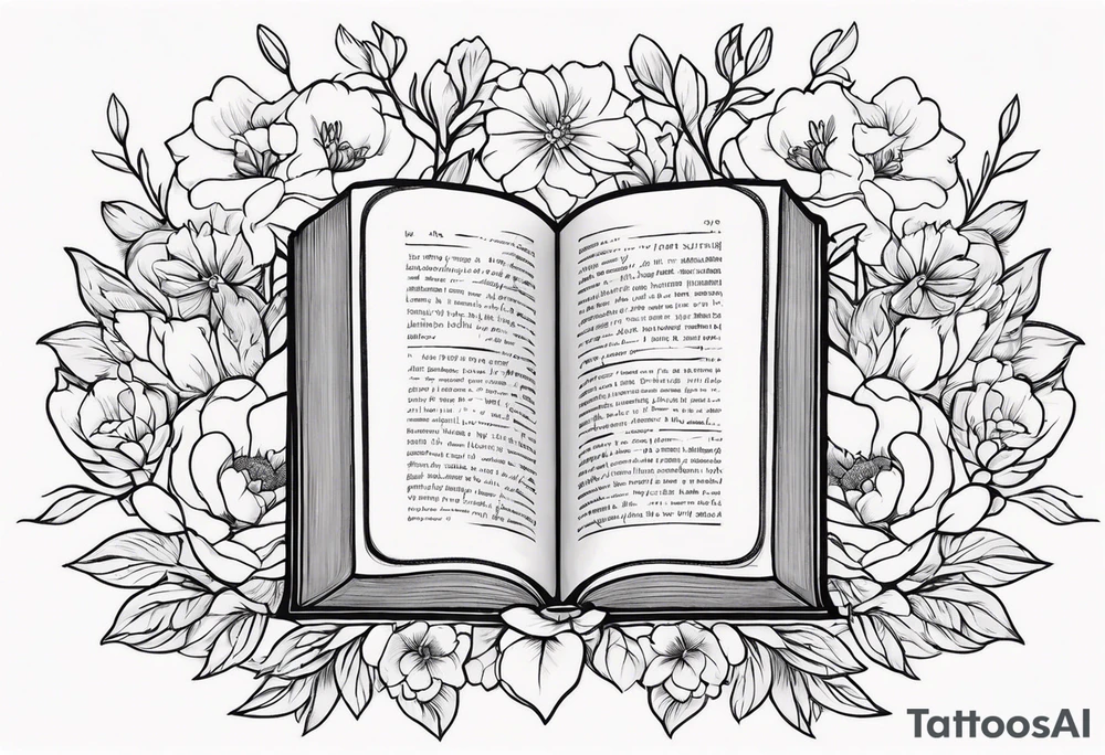 Bible surrounded by flowers tattoo idea