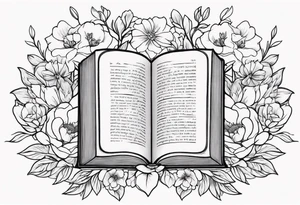 Bible surrounded by flowers tattoo idea