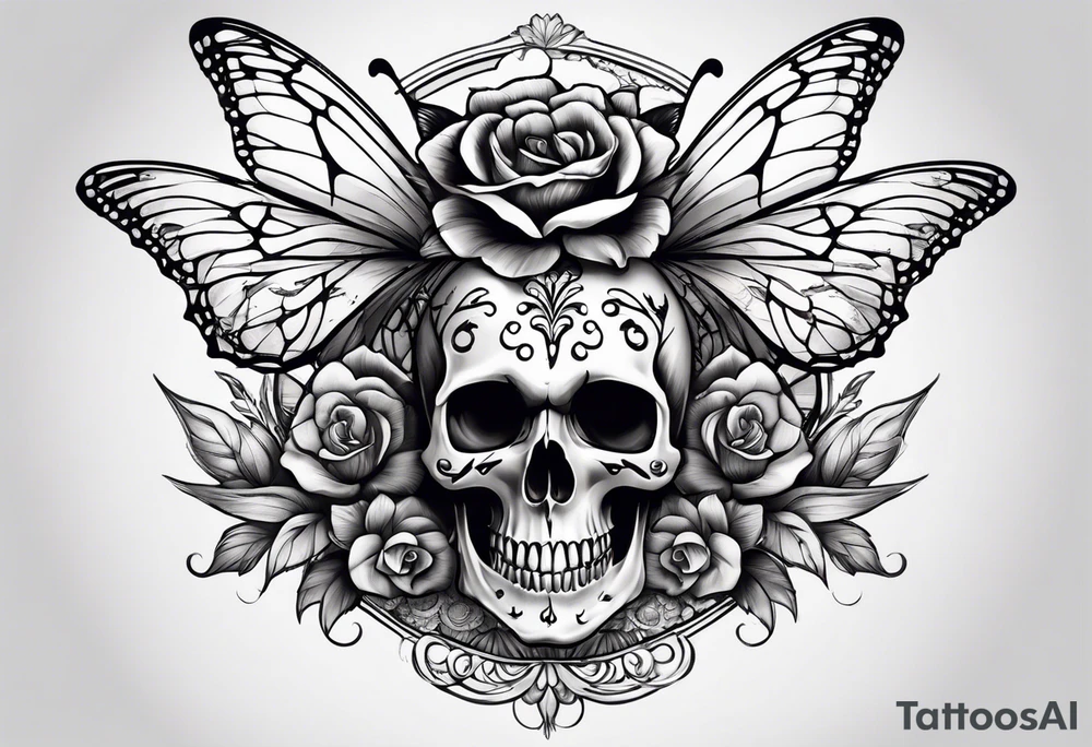 Skull wearing buttefly tattoo idea