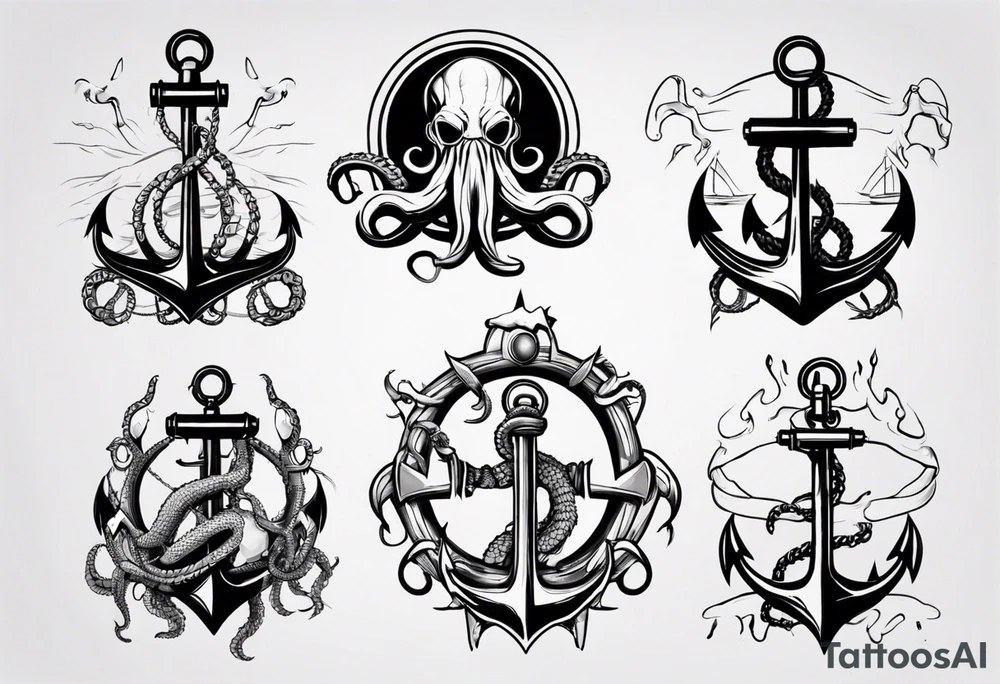 kraken with anchor tattoo idea