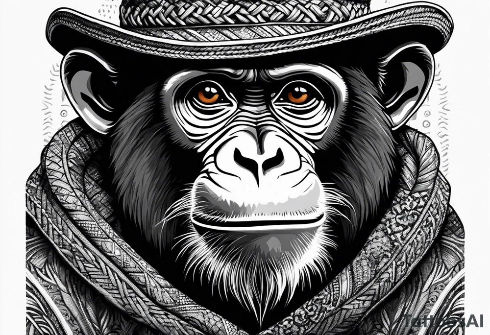 Monkey with a sweater and straw hat tattoo idea