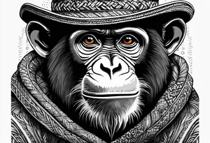 Monkey with a sweater and straw hat tattoo idea