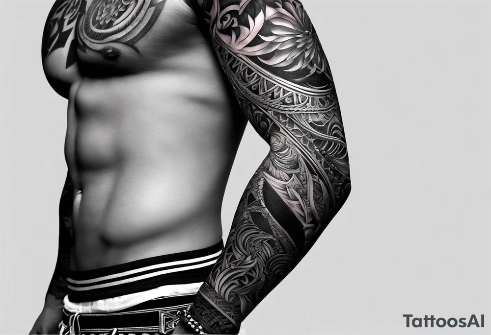 Full Arm sleeve, black, gray, silver, red tattoo idea