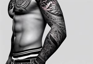 Full Arm sleeve, black, gray, silver, red tattoo idea