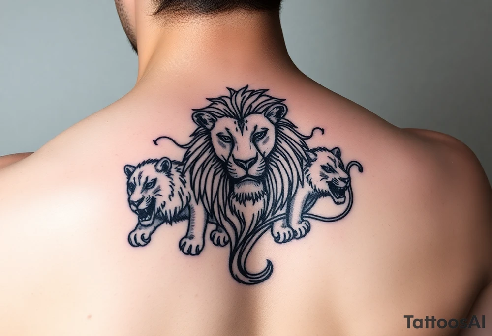 Leo zodiac sign with other lions tattoo idea